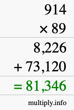 How to calculate 914 times 89 using long multiplication