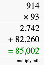 How to calculate 914 times 93 using long multiplication