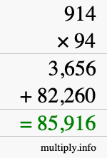 How to calculate 914 times 94 using long multiplication