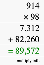 How to calculate 914 times 98 using long multiplication