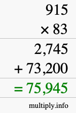 How to calculate 915 times 83 using long multiplication