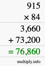 How to calculate 915 times 84 using long multiplication