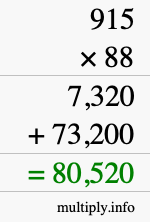 How to calculate 915 times 88 using long multiplication