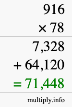 How to calculate 916 times 78 using long multiplication
