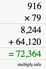 How to calculate 916 times 79 using long multiplication
