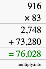 How to calculate 916 times 83 using long multiplication
