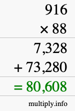 How to calculate 916 times 88 using long multiplication