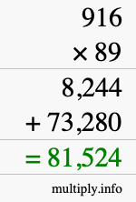 How to calculate 916 times 89 using long multiplication