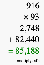 How to calculate 916 times 93 using long multiplication