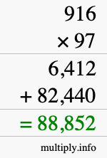 How to calculate 916 times 97 using long multiplication