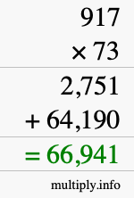 How to calculate 917 times 73 using long multiplication