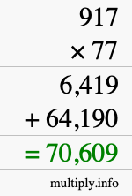 How to calculate 917 times 77 using long multiplication