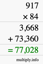 How to calculate 917 times 84 using long multiplication
