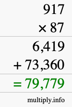 How to calculate 917 times 87 using long multiplication