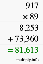 How to calculate 917 times 89 using long multiplication