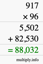 How to calculate 917 times 96 using long multiplication