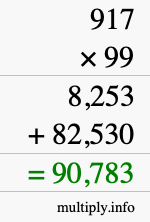 How to calculate 917 times 99 using long multiplication