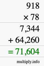 How to calculate 918 times 78 using long multiplication