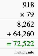 How to calculate 918 times 79 using long multiplication