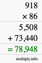How to calculate 918 times 86 using long multiplication