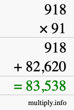 How to calculate 918 times 91 using long multiplication