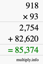 How to calculate 918 times 93 using long multiplication