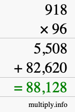 How to calculate 918 times 96 using long multiplication