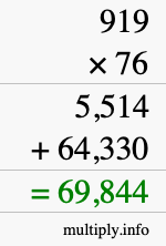 How to calculate 919 times 76 using long multiplication