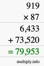 How to calculate 919 times 87 using long multiplication