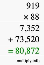 How to calculate 919 times 88 using long multiplication