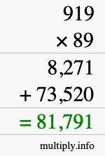 How to calculate 919 times 89 using long multiplication