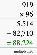 How to calculate 919 times 96 using long multiplication