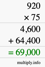 How to calculate 920 times 75 using long multiplication