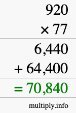 How to calculate 920 times 77 using long multiplication How to calculate 920 times 77 using long multiplication