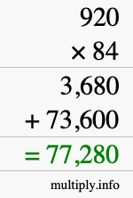 How to calculate 920 times 84 using long multiplication