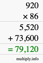 How to calculate 920 times 86 using long multiplication