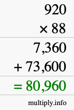How to calculate 920 times 88 using long multiplication