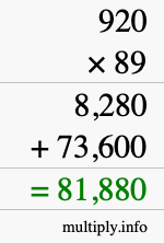How to calculate 920 times 89 using long multiplication