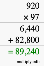 How to calculate 920 times 97 using long multiplication