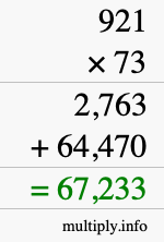 How to calculate 921 times 73 using long multiplication