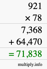 How to calculate 921 times 78 using long multiplication