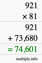 How to calculate 921 times 81 using long multiplication