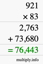 How to calculate 921 times 83 using long multiplication