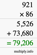 How to calculate 921 times 86 using long multiplication