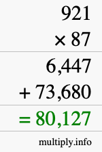 How to calculate 921 times 87 using long multiplication