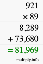 How to calculate 921 times 89 using long multiplication
