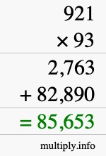 How to calculate 921 times 93 using long multiplication