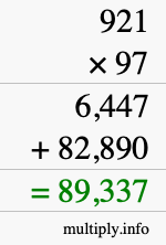 How to calculate 921 times 97 using long multiplication