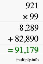 How to calculate 921 times 99 using long multiplication