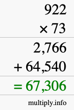 How to calculate 922 times 73 using long multiplication